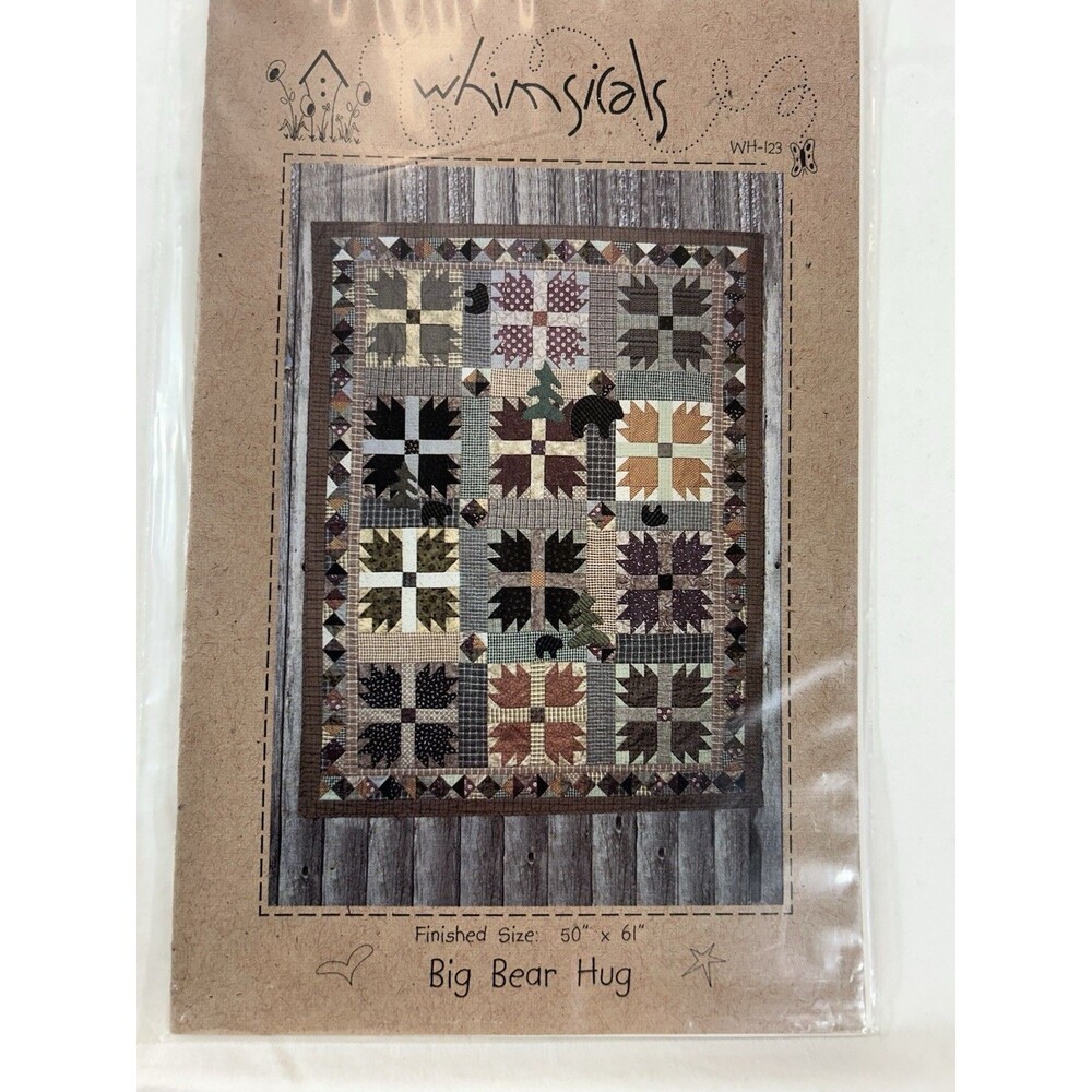 BIG BEAR HUG Applique Quilt Pattern by Whimsicals 50"x61" FAT QUARTER FRIENDLY